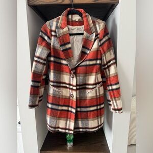 Plaid Women's Coat - Red and Cream